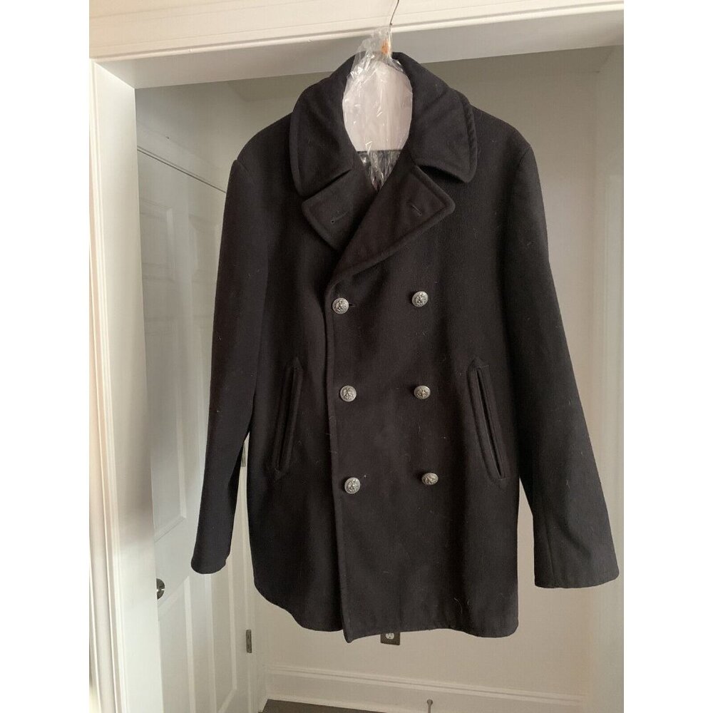 Vintage 1975 US Navy Double Breasted Black Wool Pea Coat Size 38R Memorabilia